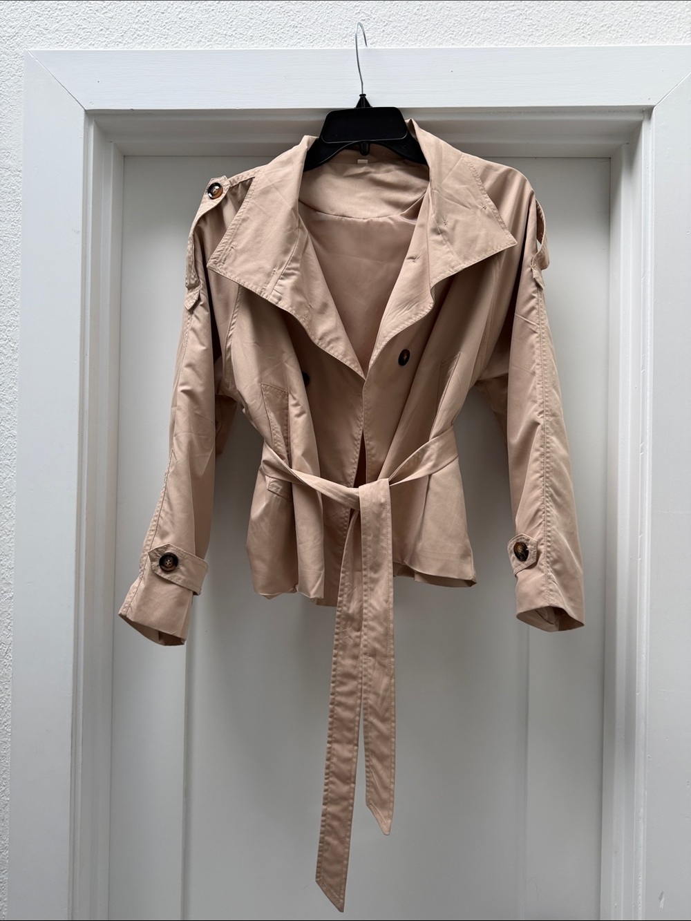 Women's Light Beige Tie-Waist Trench Coat